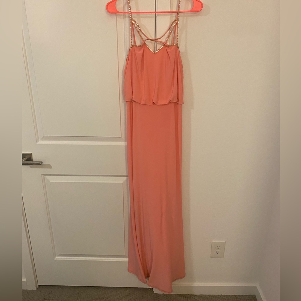 Peach rhinestone strap gown